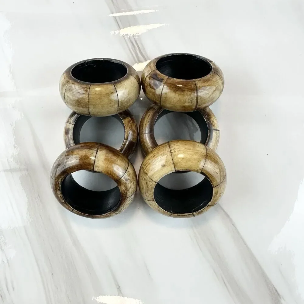 Wooden Brown Circle Napkin Rings Set of 6 Napkin Holder